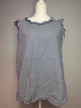Navy Striped Ruffle Sleeve Blouse